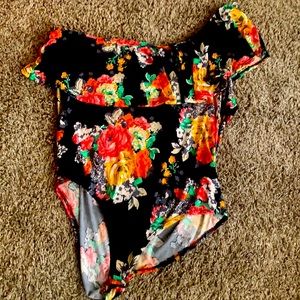 Floral asymmetric bodysuit